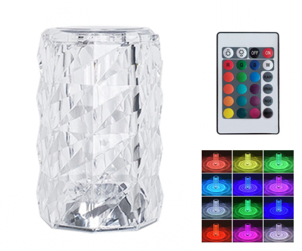 Crystal RGB LED table lamp with 3D rose effect