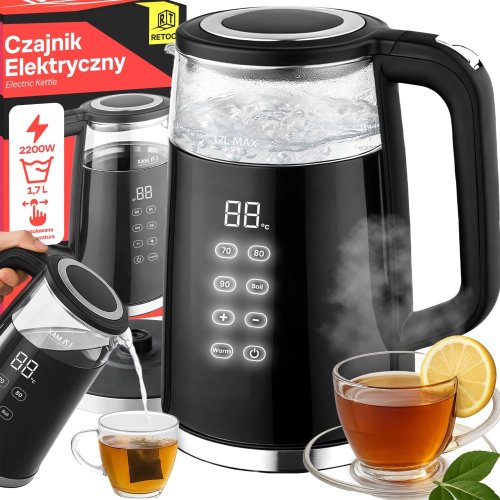 Bezprzewodowy szklany czajnik elektryczny 1,7 l 2200 W z regulacją temperatury OR1300