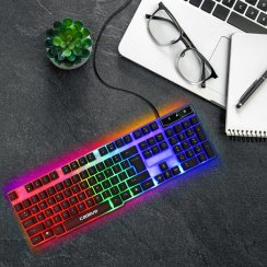 Herní klávesnice LED s podsvícením pro hráče, membránová, USB, NumLock