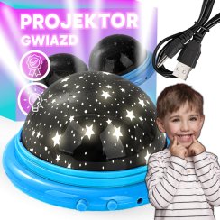 Projektor gwiazd, lampka nocna – gwiazdy i księżyc, USB, baterie, projektor LED - DR306