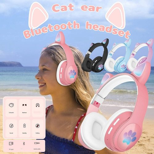 Bezdrôtové slúchadlá s mačacími ušami - K6133, ružové