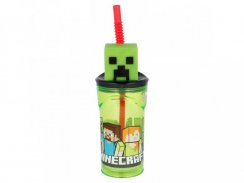 Plastic cup Minecraft - 3D with straw 360 ml