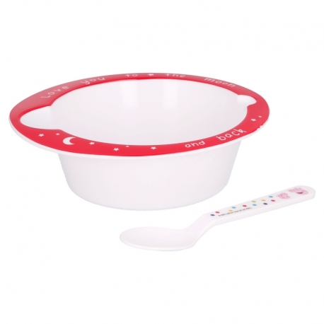 Dvoudílný plastový set nádobí Prasátko Pepa - miska a lžička - červená
