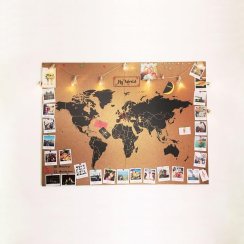Korková nástěnná mapa světa- přírodní, černá XXL