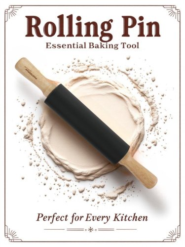 Silicone dough roller - 38 cm, wooden handle