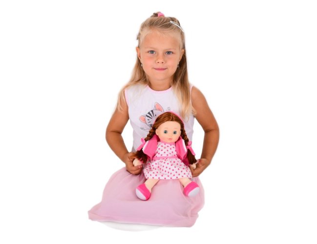 Lalka Sofinka brązowa dziewczynka 31 cm mrugające miękkie ciało na baterie czeski mówiący w pudełku