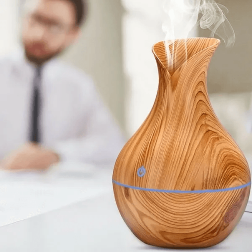 Aroma difuzér a zvlhčovač vzduchu s LED osvětlením – 130 ml, dřevěný dekor