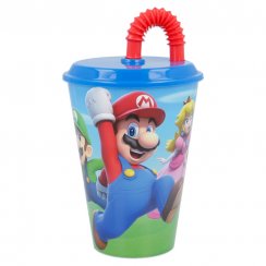 Plastic cup for children with Super Mario straw