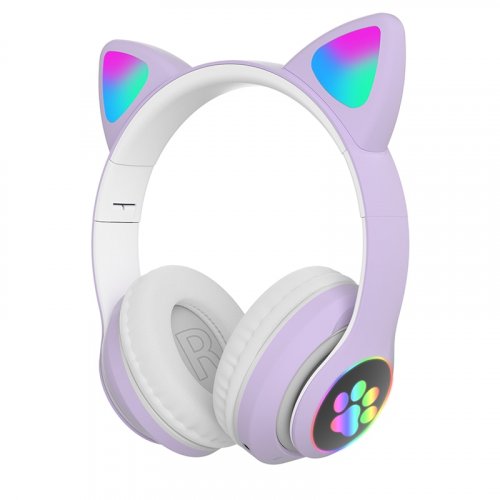 Bezdrôtové slúchadlá s mačacími ušami - B39M, fialové