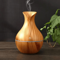 Aroma difuzér a zvlhčovač vzduchu s LED osvětlením – 130 ml, dřevěný dekor