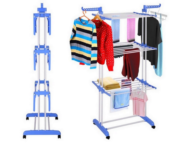 Tower clothes dryer with folding wings - 3 tiers